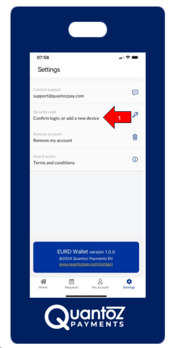 Quantoz Payments app: the Security Code option