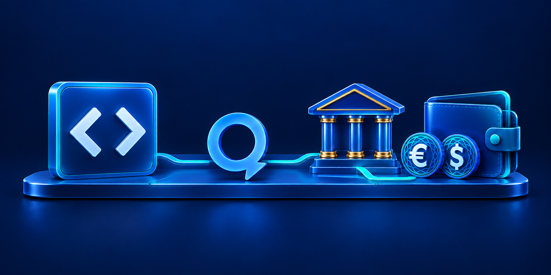 Software connected through Quantoz to banking and a blockchain wallet.
