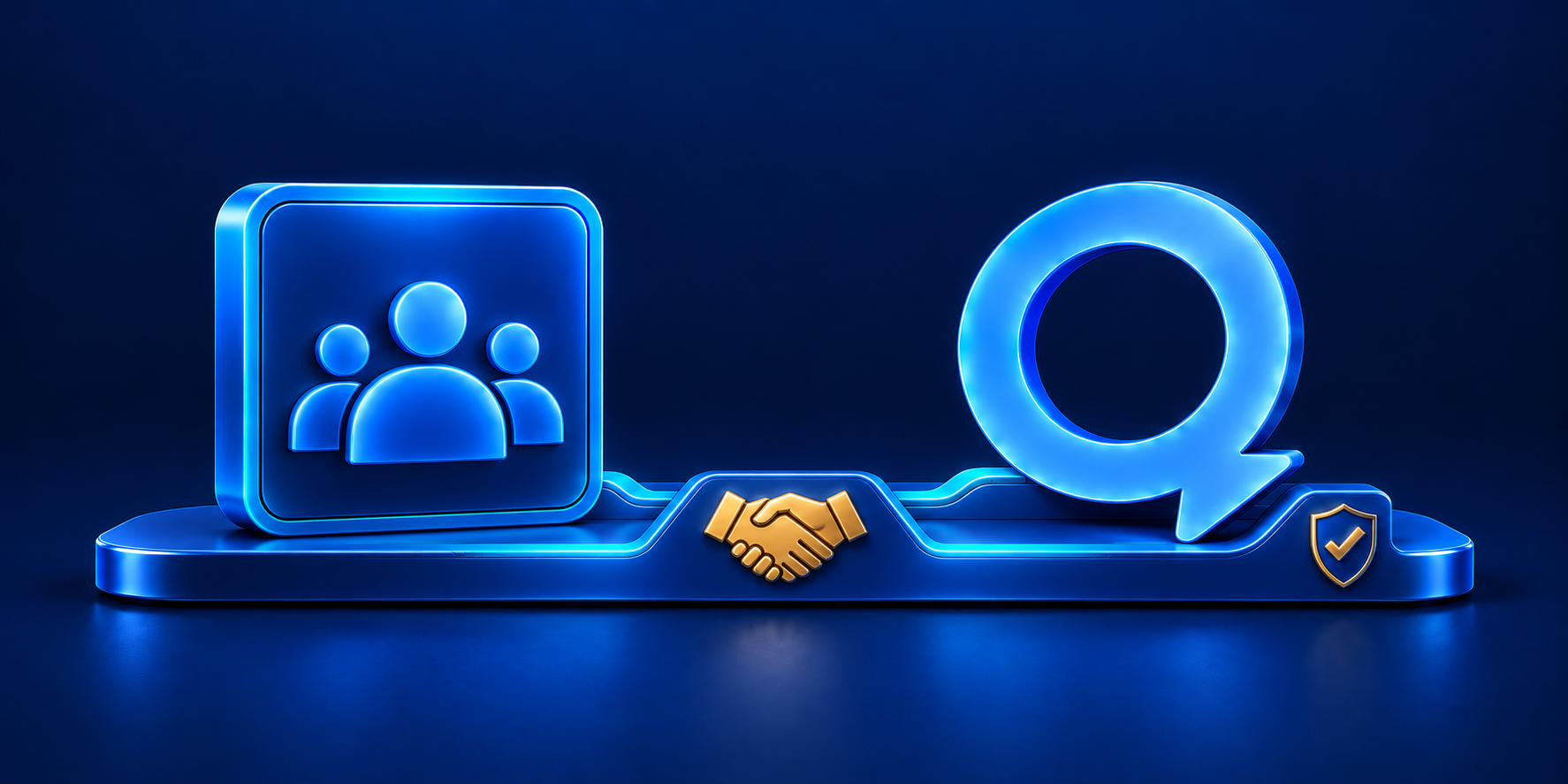 A customer-facing product connected with Quantoz on a shared foundation, joined by a handshake.