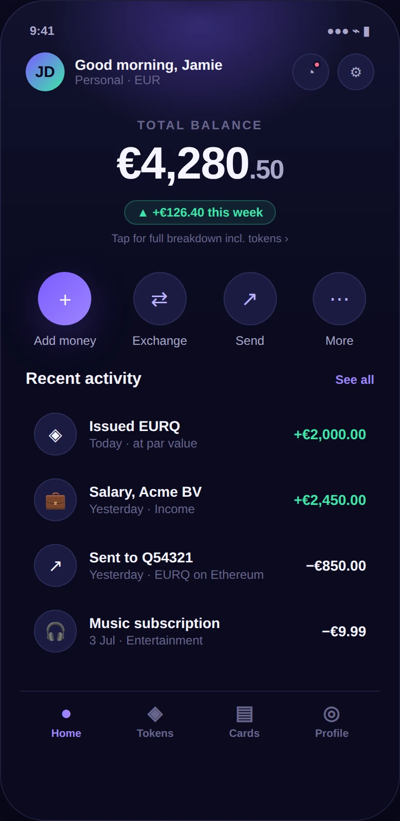 Quantoz Wallet account overview