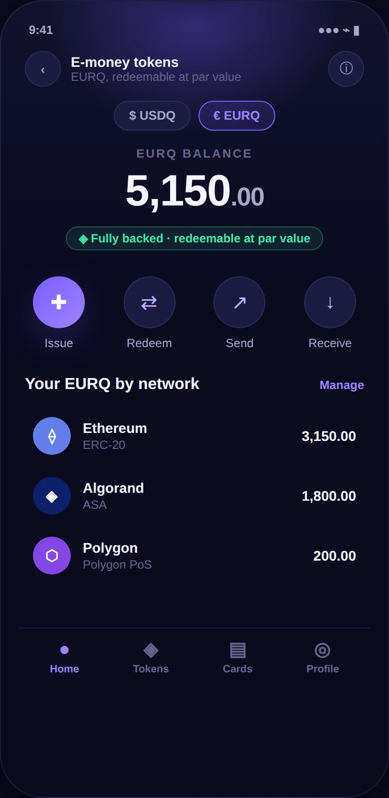 Quantoz Wallet token view